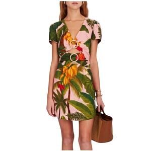 NWT Farm Rio Pink Cocoa Forest Mini Dress Women's Size L Floral Leaf Pink Green